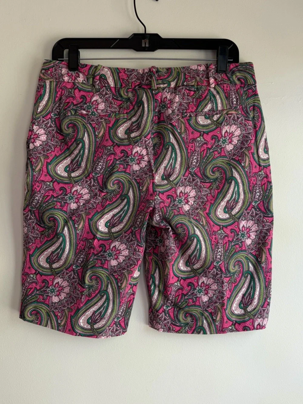 Talbots Pink and Green Paisley Cotton Bermuda Shorts Size 8